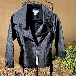 PULI METALLIC NOIR BROCADE CRINKLE FRONT TIE JACKET/BLAZER 8/38 NWT
